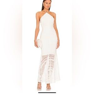 White Lace full length dress with halter neckline